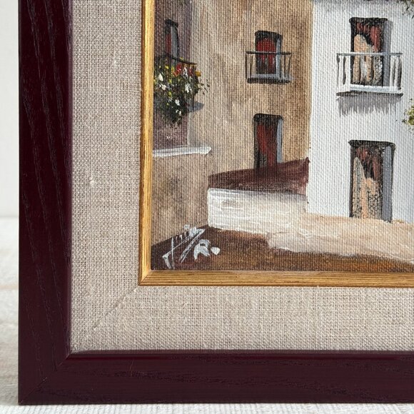 Vintage Mediterranean Buildings Painting in Frame - Picture 6 of 11